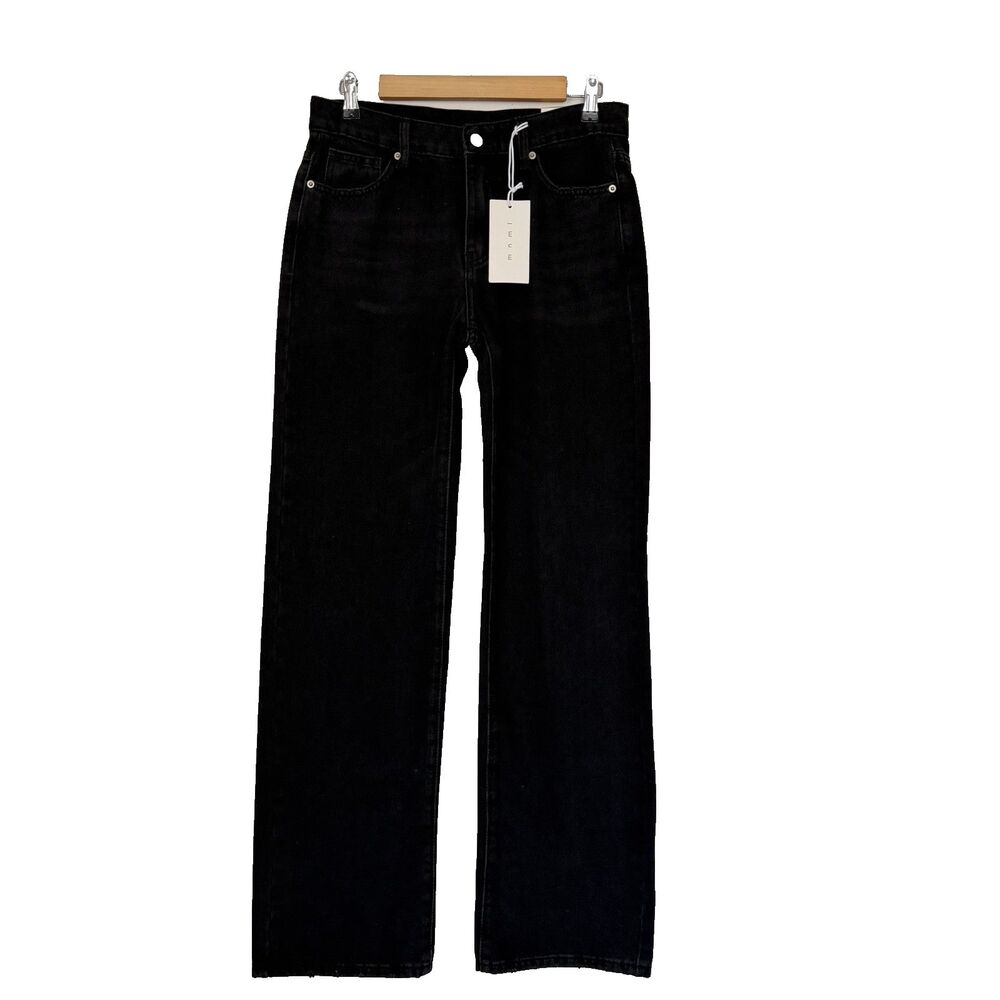 mnml Jeans Black 100% Cotton Size 28 High Rise Wide Leg Baggy Everyday NWT